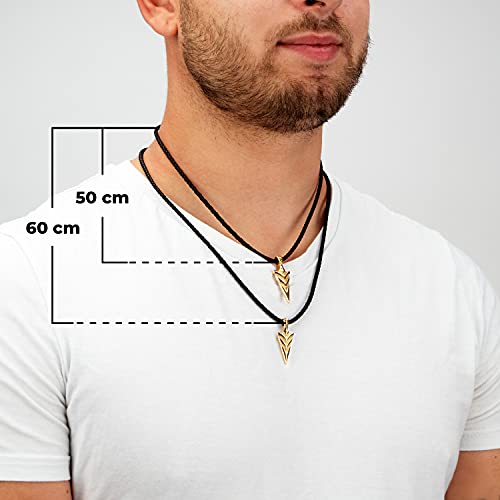 SERASAR Premium Leather Necklace Men | Stainless Steel Pendant | Secure Clasp | Three Colors | Jewelry Box Included - color: Gold, size: 60cm, style: Arrow