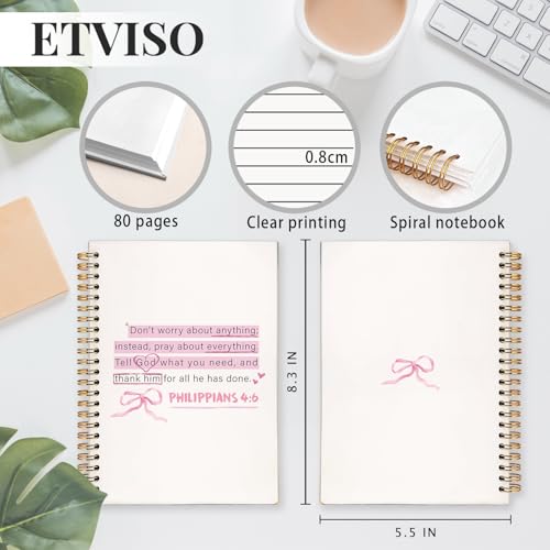 ETVISO Pink Christian Notebook, PHILIPPIANS 4:6 Christian Journal for Women, Scripture Notebook, Bible note taking, Bible Journal, Hardcover Spiral Notebook 80 Sheets -160 Pages 5.5x8.3 Inch - color: 02-Bible(PHILIPPIANS 4:6)