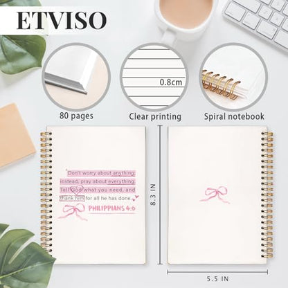 ETVISO Pink Christian Notebook, PHILIPPIANS 4:6 Christian Journal for Women, Scripture Notebook, Bible note taking, Bible Journal, Hardcover Spiral Notebook 80 Sheets -160 Pages 5.5x8.3 Inch - color: 02-Bible(PHILIPPIANS 4:6)