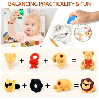 URSKYTOUS 81Pcs Animal Erasers Desk Pets for Kids,Classroom Prizes - style: 81Pcs