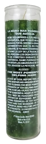 Generic 7 Day Candle Helping Hand - Alleged La Mano Mas Poderosa Que Auxilia Green Glass Jar Candle
