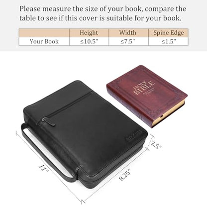Polare Napa Leather Bible Cover Church Bag Bible Protective Book Holder Carrying Case Folder Organizer Portfolio, Black - style: Black