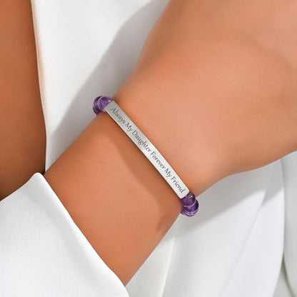 Amethyst Christian Bracelet for Women, 18K Gold Plated Bible Verse Jewelry, Inspirational Religious Faith Gift, Scripture Jewelry for Encouragement & Strength - color: ALWAYS MY DAUGHTER FOREVER MY FRIEND-Amethyst Silver