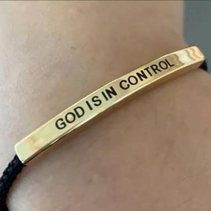 God is in Control Leather Bracelet, Stainless Steel Christian Faith Braided Engraved Bar Bracelets Self Worth Motivation Bracelet Inspirational Friendship Jewelry for Men Women - color: Pink&Silver