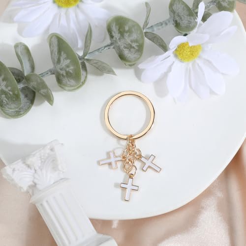 Christian Cross Keychain Inspirational Keychains with Cross Pendant Bible Verse Keycharm Motivational Gift for Women - color: White