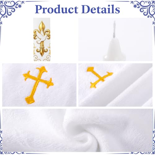Baptism Candle Set for Boy Girls, Gold Baptismal Candles with Towel - color: Baptism Candle Set