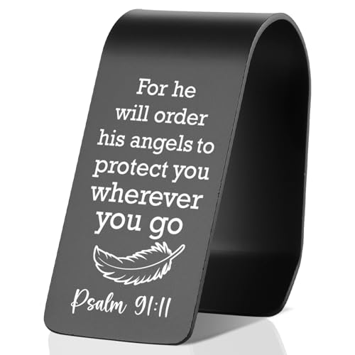 YODOCAMP Psalm 91:11 Engraved Stainless Steel Car Visor Clip, Christian Safe Driving Reminder Gift for Men Women, Guardian Angel Travel Protection Clip for Driver, Family, Friend, New Driver TZC180 - color: Black-C180