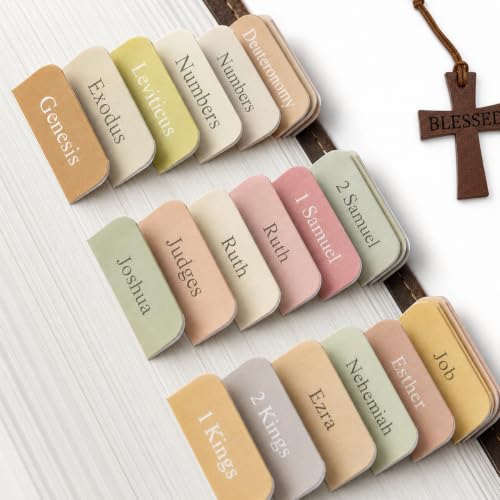90 Bible Book Tabs with Cross Bookmark, Boho Laminated Index Tabs for Study