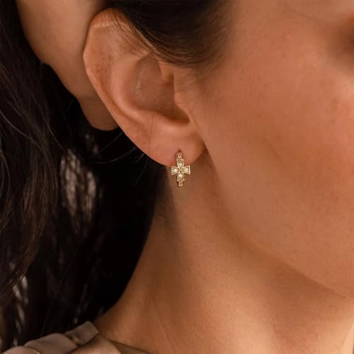 LOYATA Gold Cross Earrings for Women-14K Gold Plated Small Hoop Huggie Earrings Dainty Trendy CZ Cross Hoop Earring Cute Hypoallergenic Hoops Jewelry Gifts for Women Mothers Day Gifts for Mom - color: CZ Style3