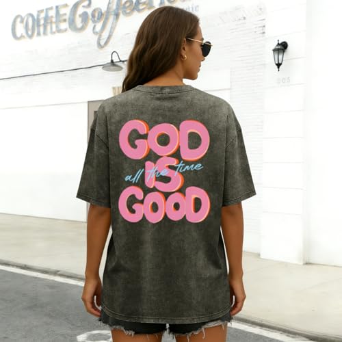 Christian Shirts for Women God is Good All The Time Graphic Shirt Faith Religious Tees Inspirational Bible Verse Top - color: Army Green, size: XX-Large