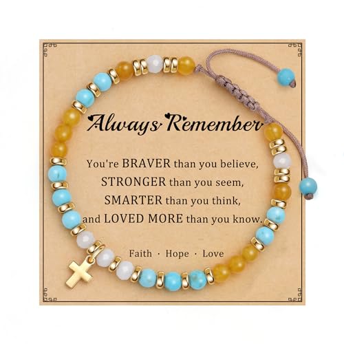 Cross Bracelets for Women Girls, Christian Gifts for Women Natural Stone Beaded Bracelets First Communion Confirmation Baptism Gifts Catholic Easter Christmas Inspirational Gift Jewelry - color: Turquoise - Always Remember