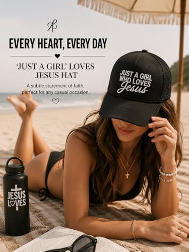 Christian Hat for Men Women - Premium Embroidered Faith Baseball Cap - Religious Jesus Gifts, Mesh Back Trucker Hats - color: Just a Girl Who Loves Jesus-black