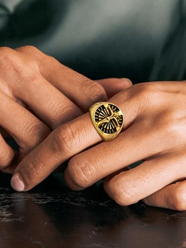 Christian Cross Rings for Men - Stainless Steel Jesus Jewelry with Celtic Knot Sides (Gold/Black/Silver) - Catholic Religious Gift, Size 7-13 - color: L: Gold-Cross