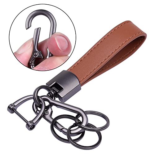 Wisdompro Genuine Leather Car Keychain, Universal Key Fob Keychain - color: Brown (Carabiner Clip)