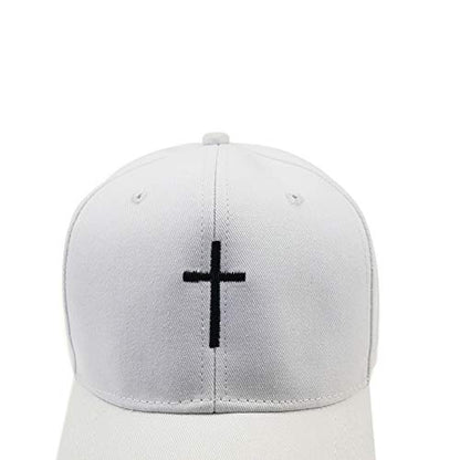 Cross Embroidery Baseball Cap,Adjustable Structured Dad Hat for Men Women Sun Hat - color: White-1
