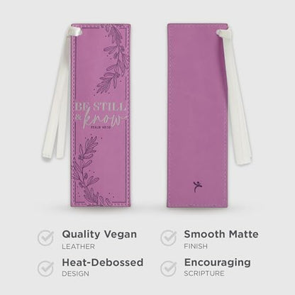 Christian Art Gifts Faux Leather Bookmark for Women: Be Still and Know - color: Purple - Be Still