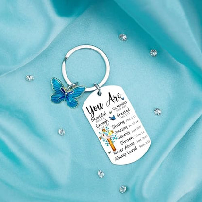 Christian Keychain for Women Bible Verse Gift Inspirational Butterfly Charm - color: You Are