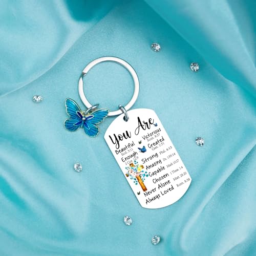 Christian Keychain for Women Bible Verse Gift Inspirational Butterfly Charm - color: You Are