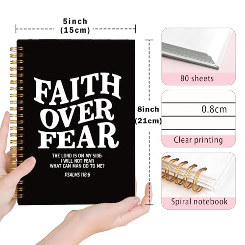 Lacama Black Inspirational Notebook Journal, Christian Gifts for Women, 160 Pages，Bible Journal Notebooks for Note Taking, Office School Supplies, 5.5"x8.3" Faith Over Fear Christian Spiral Notebooks