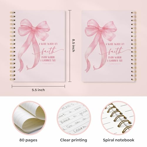 2 Corinthians 5:7 Bible Verse Lined Notebook Hardcover, Girly Preppy Bow Religious College Ruled Notebook Journal - color: coquette bow
