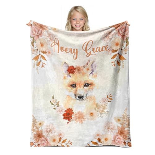 Personalized Baby Fox Blanket for Girls with Name - color: Fox