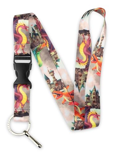 Limeloot Lanyard – Soft Neck Lanyard with Quick Release & Key Ring – ID Badge Holder & Keychain Lanyard for Men & Women - color: Dragons