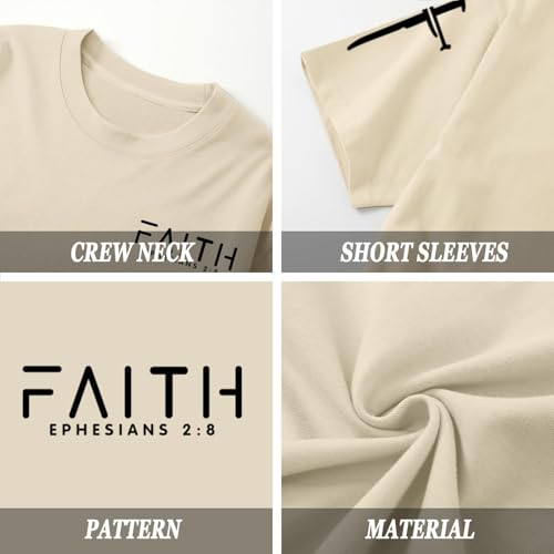 Christian Faith Cross Shirts for Men Jesus God Bible Verse Shirt Religious Inspirational Tshirts Graphic Cotton Tees - color: Apricot, size: Large