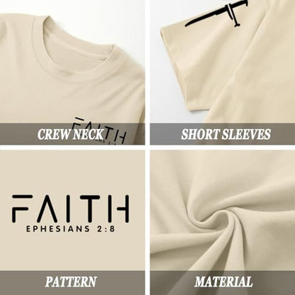 Christian Faith Cross Shirts for Men Jesus God Bible Verse Shirt Religious Inspirational Tshirts Graphic Cotton Tees - color: Apricot, size: Large