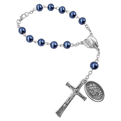 TALISMAN4U St. Michael Guardian Angel Medal Rosary for Car Rearview Mirror - color: Blue Rosary Beads