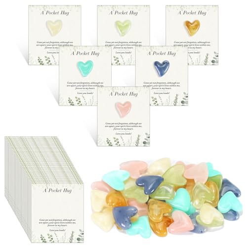36pcs Funeral Favors Set, Pocket Hug Token Bulk With Mini Heart Worry Stones, Pocket Hug Card | Greeting Cards Relationship Encouragement Gifts for Friends, Colleagues, Family, Celebration of Life - color: Hearts