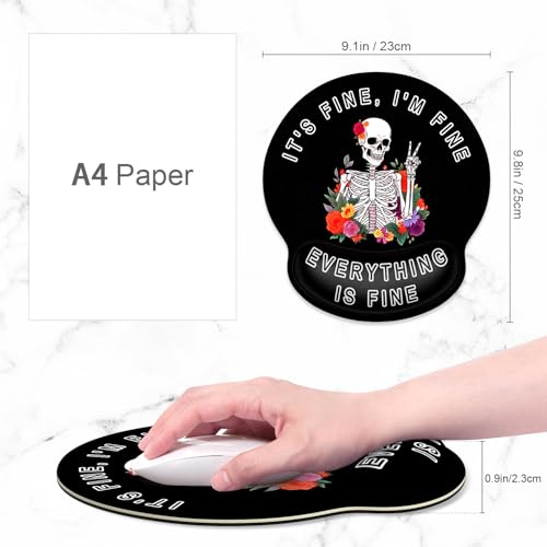 ITNRSIIET Ergonomic Mouse Pad with Wrist Support Wrist Rest Smooth Surface Non-Slip Rubber Base Comfortable Office Supplies Pain Relief, 9.8 x 9.1 inches, Flower Skull - color: Flower Skull