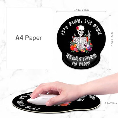 ITNRSIIET Ergonomic Mouse Pad with Wrist Support Wrist Rest Smooth Surface Non-Slip Rubber Base Comfortable Office Supplies Pain Relief, 9.8 x 9.1 inches, Flower Skull - color: Flower Skull