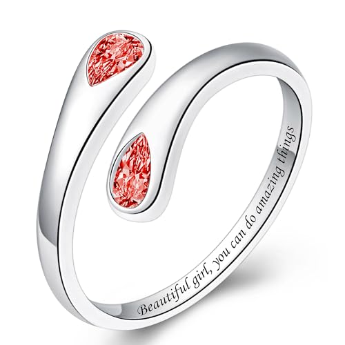 Jinlou Thumb Rings for Women - 925 Sterling Silver Birthstone Open Teardrop Encouragement Adjustable Ring Women Gifts for Teens Mom Birthday Mother's Day St Patricks Day - color: January, style: Beautiful you can do amazing things