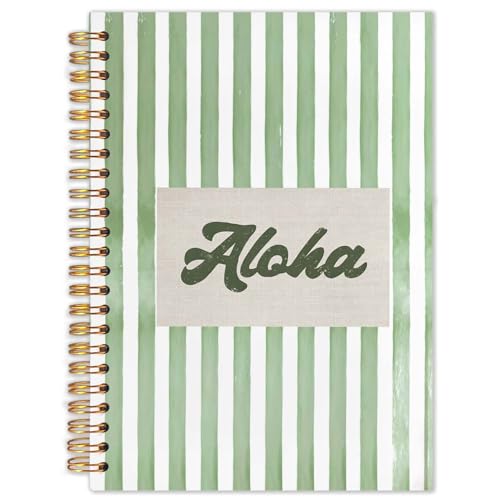 SAFDSGFDB Green Striped Hawaii Aloha Notebook Journal 5.5x8.3, Coastal Beach Spiral Hardcover Journal Notebook for Work Study Office Note Taking, Hawaiian Gifts for Women Men - color: Stripe green