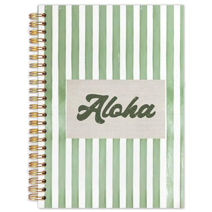SAFDSGFDB Green Striped Hawaii Aloha Notebook Journal 5.5x8.3, Coastal Beach Spiral Hardcover Journal Notebook for Work Study Office Note Taking, Hawaiian Gifts for Women Men - color: Stripe green