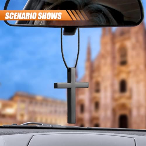 KITUREK Cross Hanging Ornaments for RearView Mirror, Metal Car Charm, Black - color: Black
