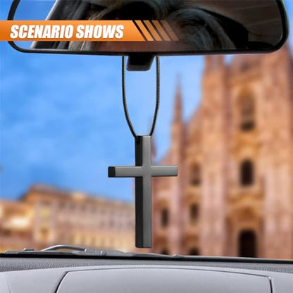 KITUREK Cross Hanging Ornaments for RearView Mirror, Metal Car Charm, Black - color: Black