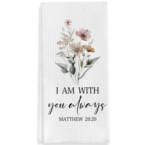 Christian Religious Gifts Kitchen Towels, Bible Verse Decorative Towels for Bar Kitchen, I am with You Always - color: Gray