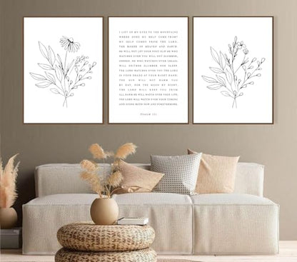 Psalm 121 Christian Wall Art, 3 Piece Unframed Botanical Prints, 12x16 - color: Bible Verses on Flowers, size: 16"L x 12"W