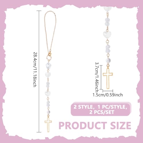2pcs Cross Car Hanging Ornament Sun Catcher Rearview Mirror Charm Car Mirror Pendant with Heart Star Shell Beads Cross Crystal Bead Hanging Accessories for Bag Window Car Mirror Garden