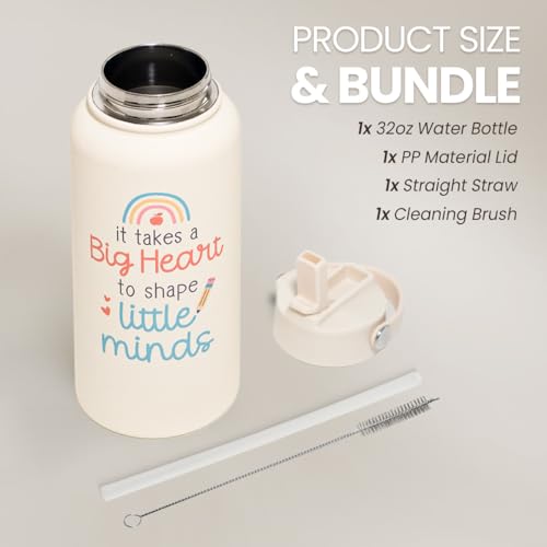 SANDJEST Teacher Appreciation Gifts - It Takes a Big Heart to Shape Little Minds Water Bottle 32oz Stainless Steel Insulated with Lid, Teacher Gifts from Students for Teacher's Day Back to School - color: Teacher