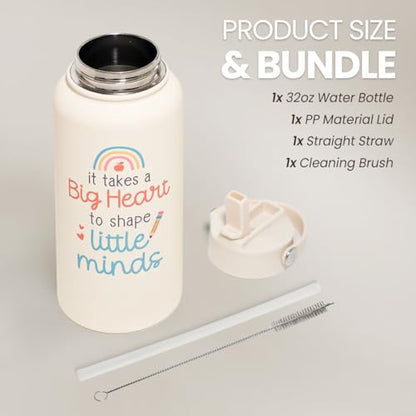 SANDJEST Teacher Appreciation Gifts - It Takes a Big Heart to Shape Little Minds Water Bottle 32oz Stainless Steel Insulated with Lid, Teacher Gifts from Students for Teacher's Day Back to School - color: Teacher