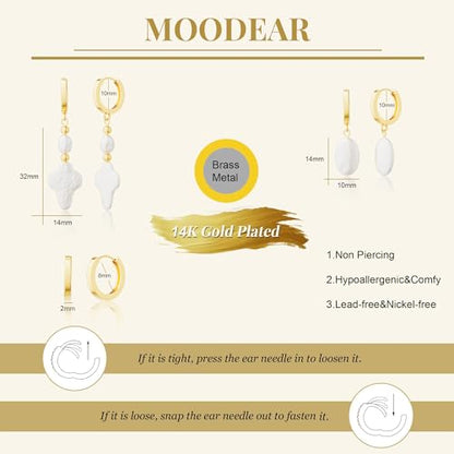 Moodear Gold Earrings for Women, 14K Plated Pearl Earring Stack Jewelry - color: 3pc cross pearl drop