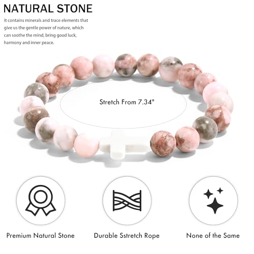 VIBILIA Cross Beaded Bracelets for Women, Birthday Gifts - color: B 1. Cross - Pink Zebra