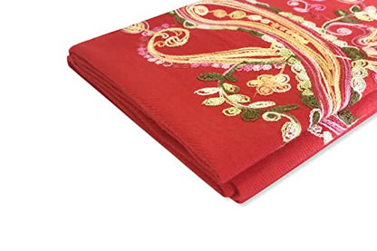 Urban CoCo Embroidered Scarf for Women, Tassel Shawl, Soft Lightweight Wrap - color: #1-red