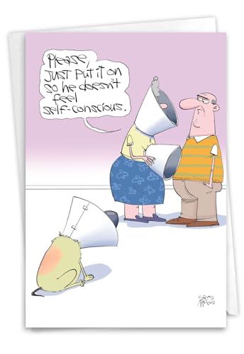 NobleWorks 1 Funny Get Well Card 5x7 Self-Conscious Pup Surgery C2426GWG - style: Self-Conscious Dog