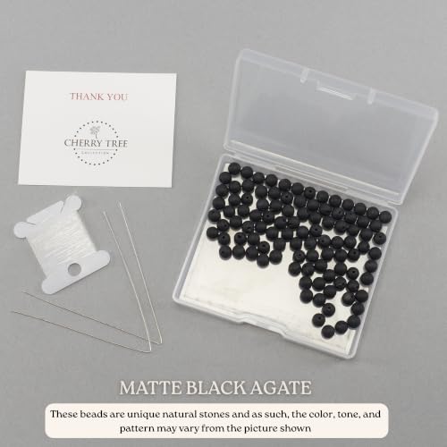 Cherry Tree Collection 100PCS 6mm Black Agate Matte Round Bead Craft Kit - color: black agate matte, size: 6mm