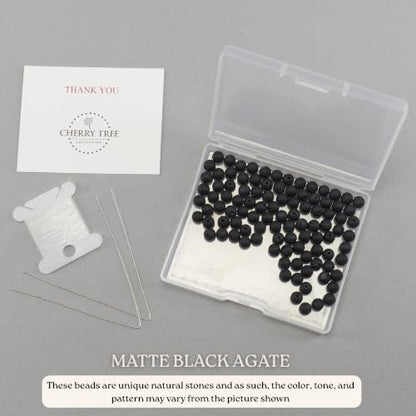 Cherry Tree Collection 100PCS 6mm Black Agate Matte Round Bead Craft Kit - color: black agate matte, size: 6mm