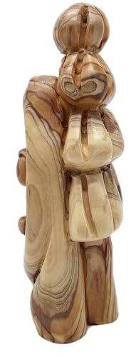 Zuluf Olive Wood Holy Family Nativity Statue 6.9 Inch with Carved Olive Tree Back, Hand-Carved Bethlehem Two-Sided Sculpture of Joseph Mary Baby Jesus, Catholic Mantle Centerpiece Christmas Decor Gift