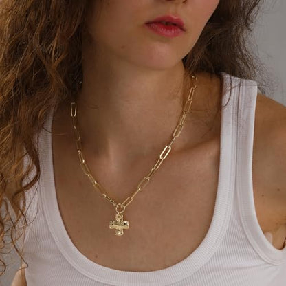 Chunky Cross Necklace for Women, 14K Gold Silver Pendant Necklace - color: Gold-Lobster Clasp-0.8 inch pendant